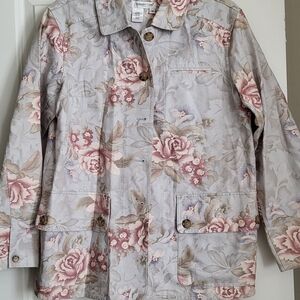 Coldwater Creek Floral Utility Jacket - Pink and Gray